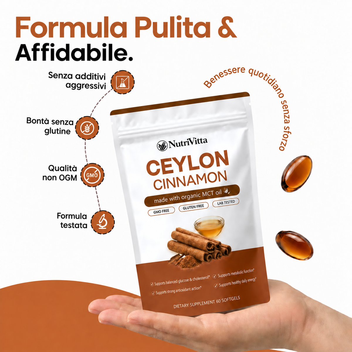 NutraVitta Canela do Ceilão equivalente a 7200 mg com óleo MCT